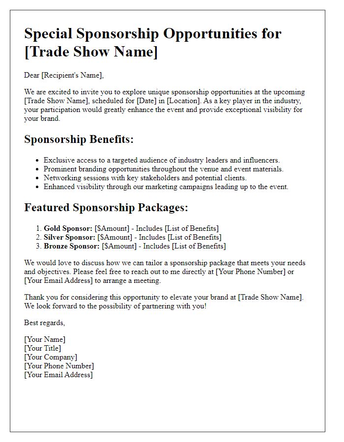 Letter template of special sponsorship insights for trade shows and exhibitions