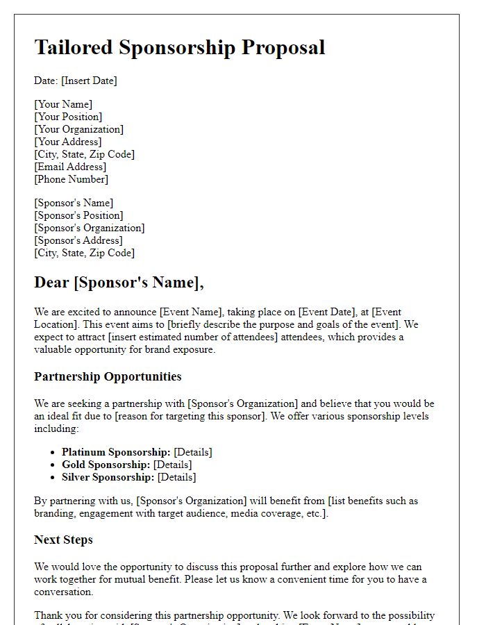 Letter template of tailored sponsorship proposal for event partnership