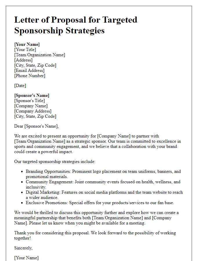 Letter template of targeted sponsorship strategies for sports teams