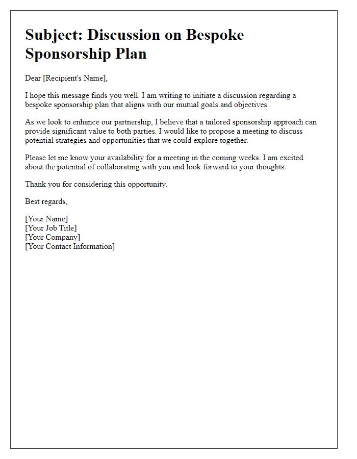 Letter template of bespoke sponsorship plan discussion.