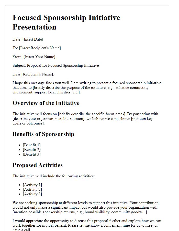 Letter template of focused sponsorship initiative presentation.