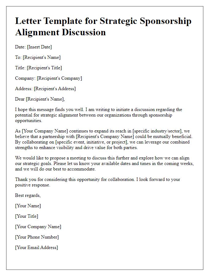 Letter template of strategic sponsorship alignment discussion.