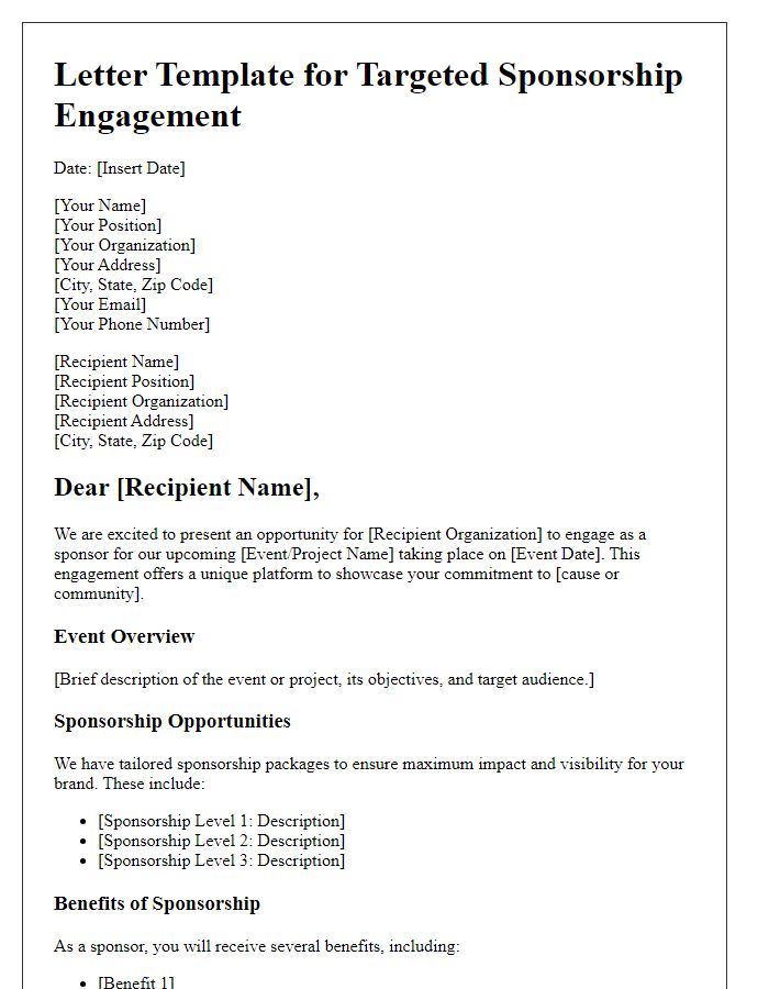 Letter template of targeted sponsorship engagement outline.