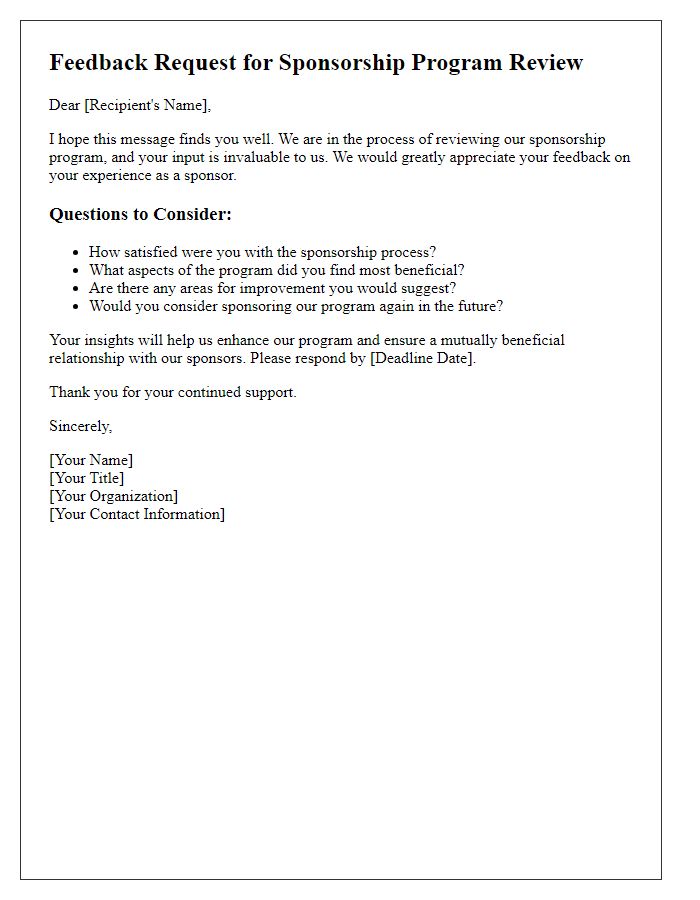 Letter template of feedback request for sponsorship program review