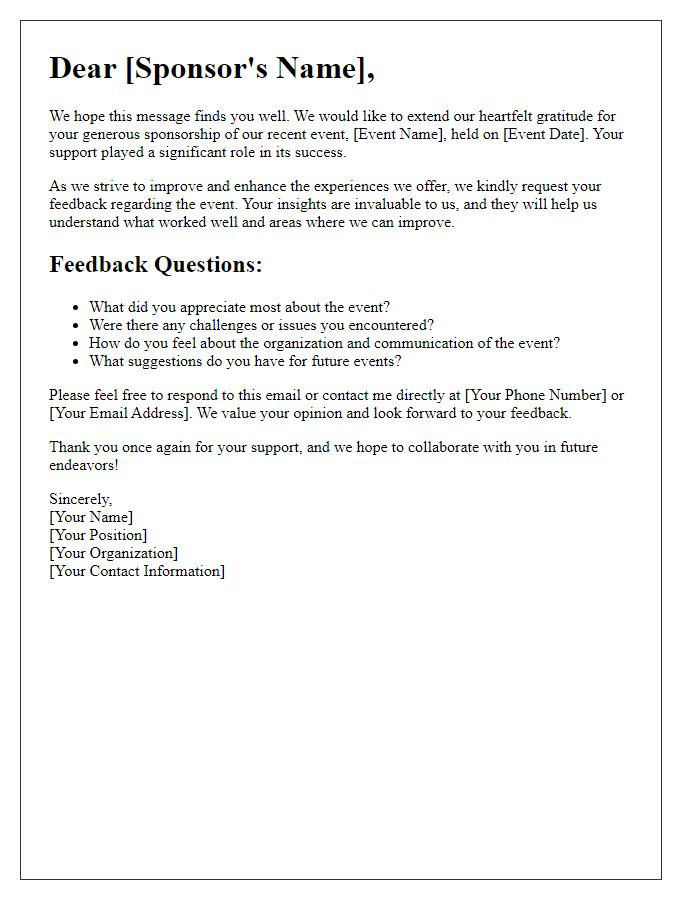 Letter template of feedback solicitation for sponsorship event