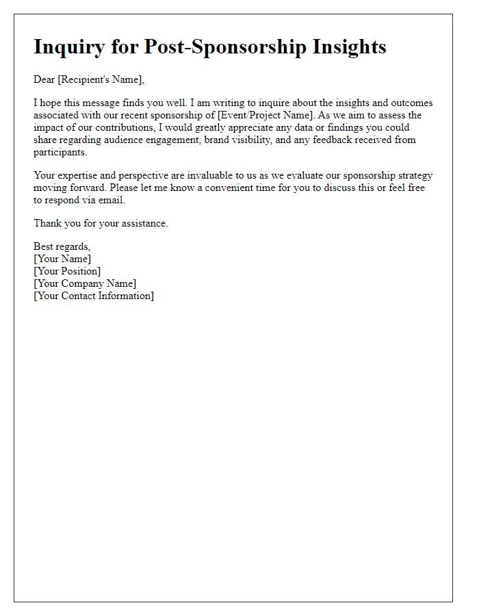 Letter template of inquiry for post-sponsorship insights