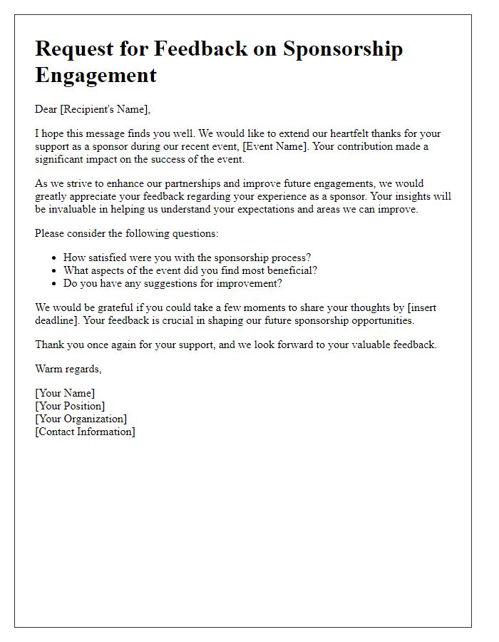 Letter template of request for feedback on sponsorship engagement