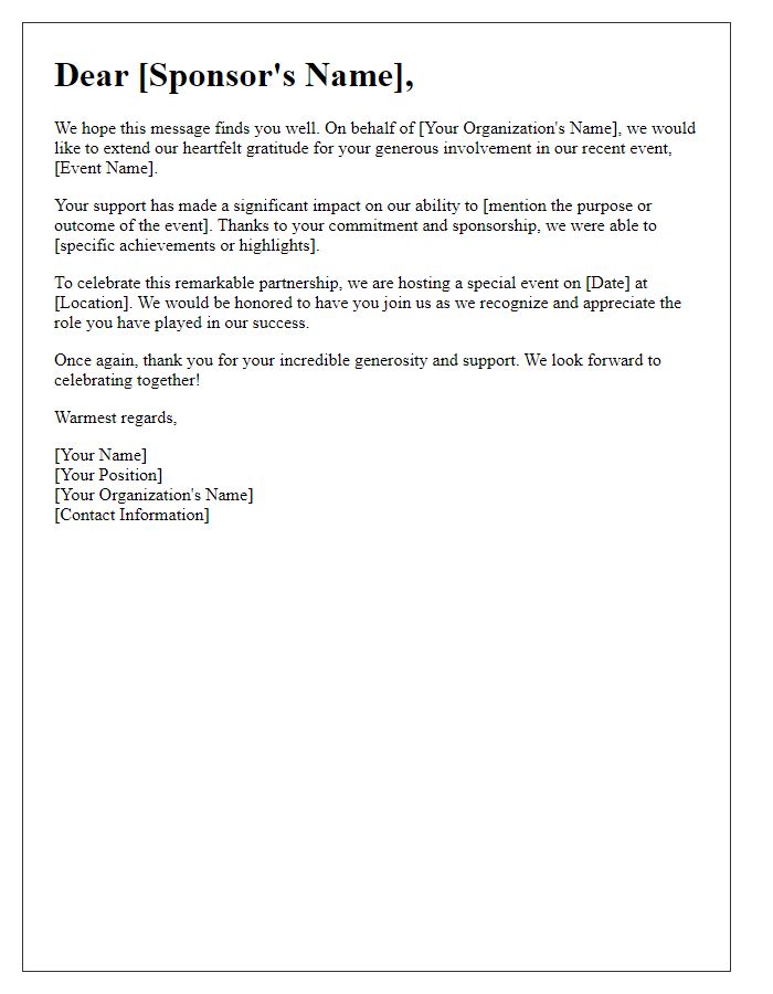 Letter template of celebration for sponsors generous involvement