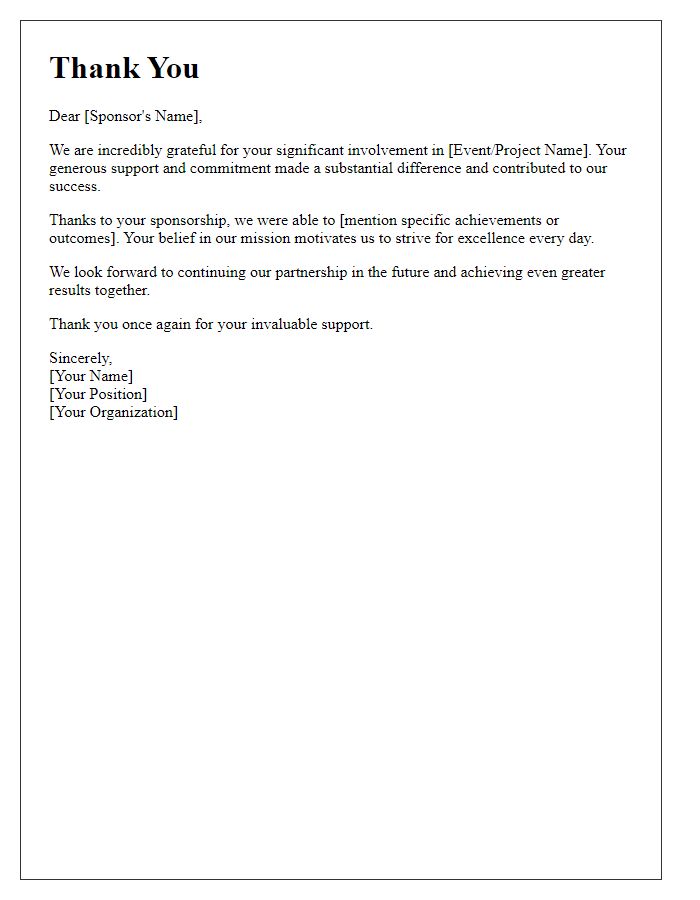 Letter template of thanks for sponsors significant involvement