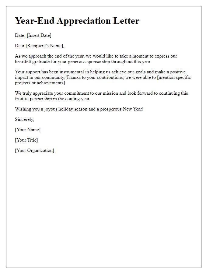 Letter template of appreciation for year-end sponsorship recognition