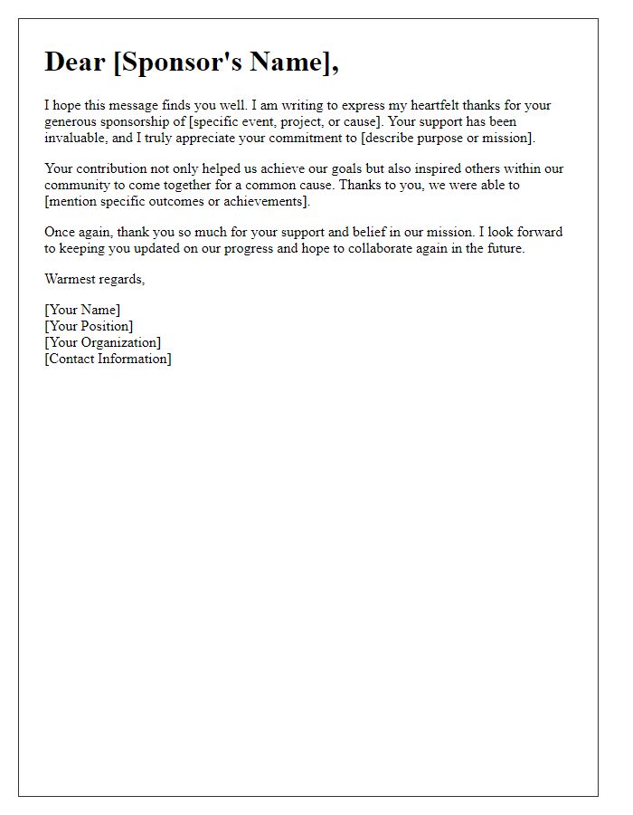 Letter template of heartfelt thanks for your sponsorship