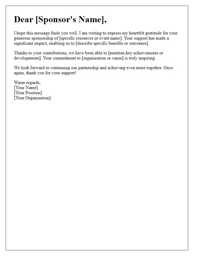 Letter template of thankfulness for sponsorship resources