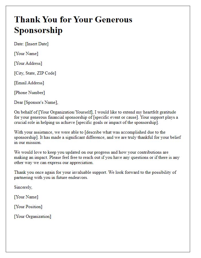 Letter template of thanks for financial sponsorship