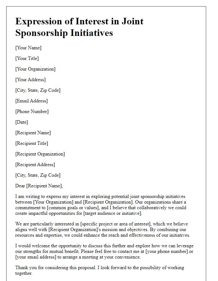 Letter template of expression of interest in joint sponsorship initiatives