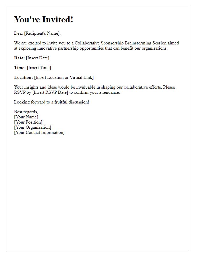 Letter template of invitation for a collaborative sponsorship brainstorming session