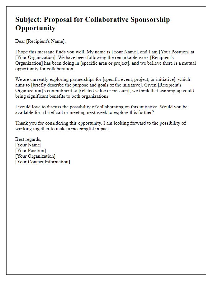 Letter template of outreach for collaborative sponsorship discussions