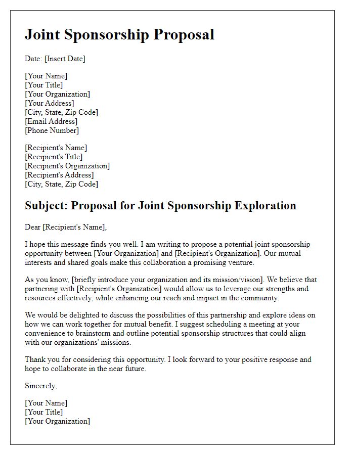 Letter template of proposal for joint sponsorship exploration