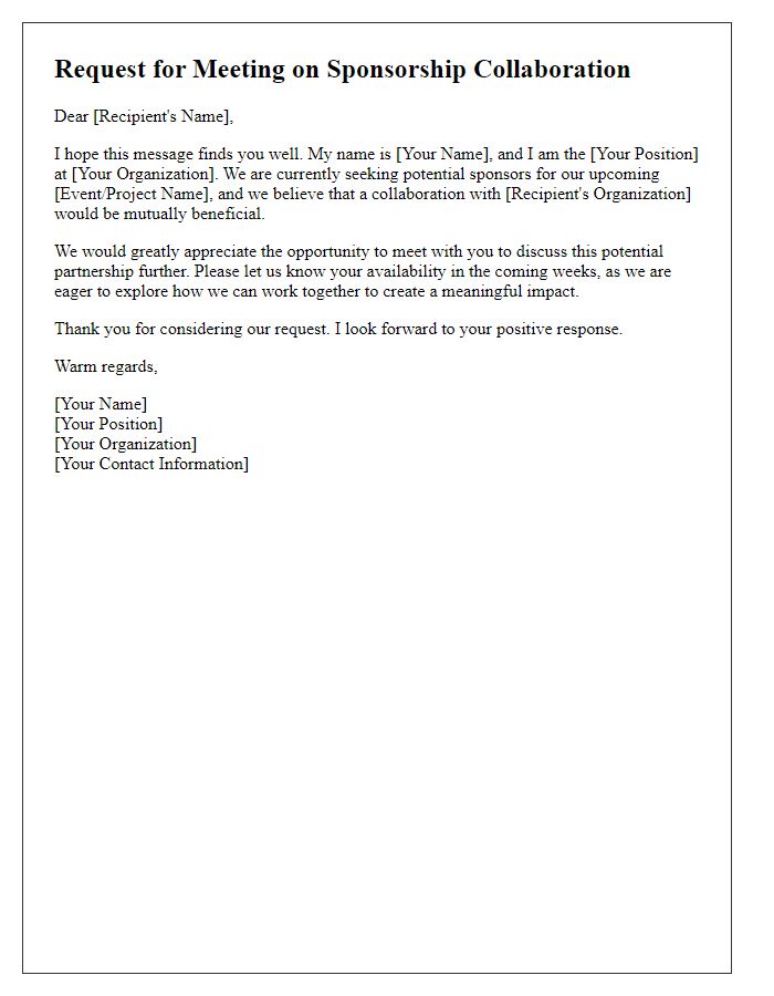 Letter template of request for meeting on sponsorship collaboration