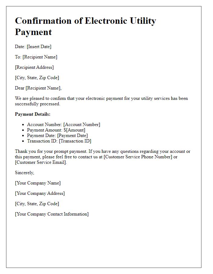 Letter template of Confirmation of Electronic Utility Payment