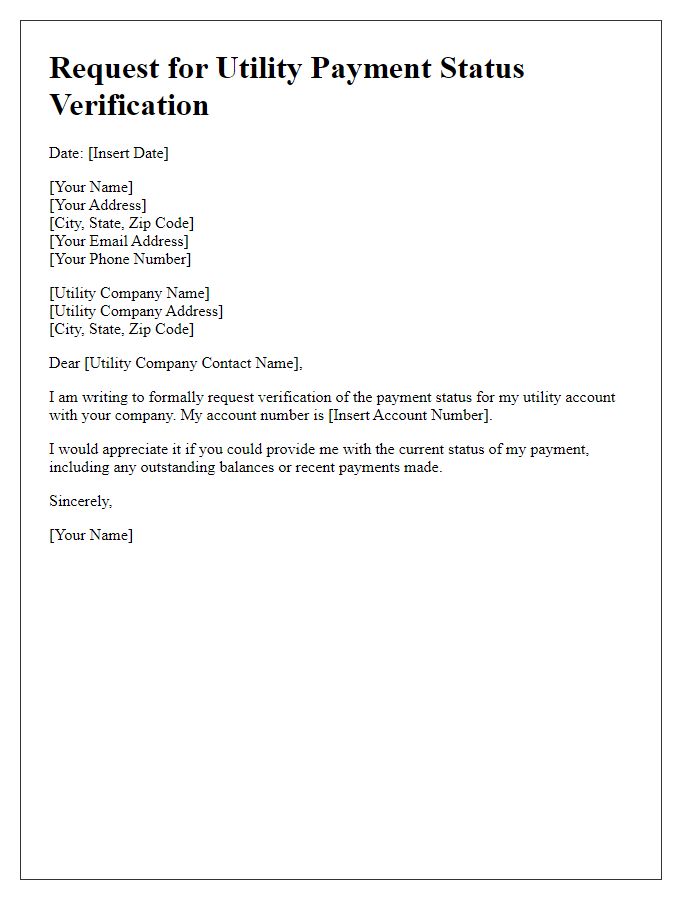 Letter template of Request for Utility Payment Status Verification