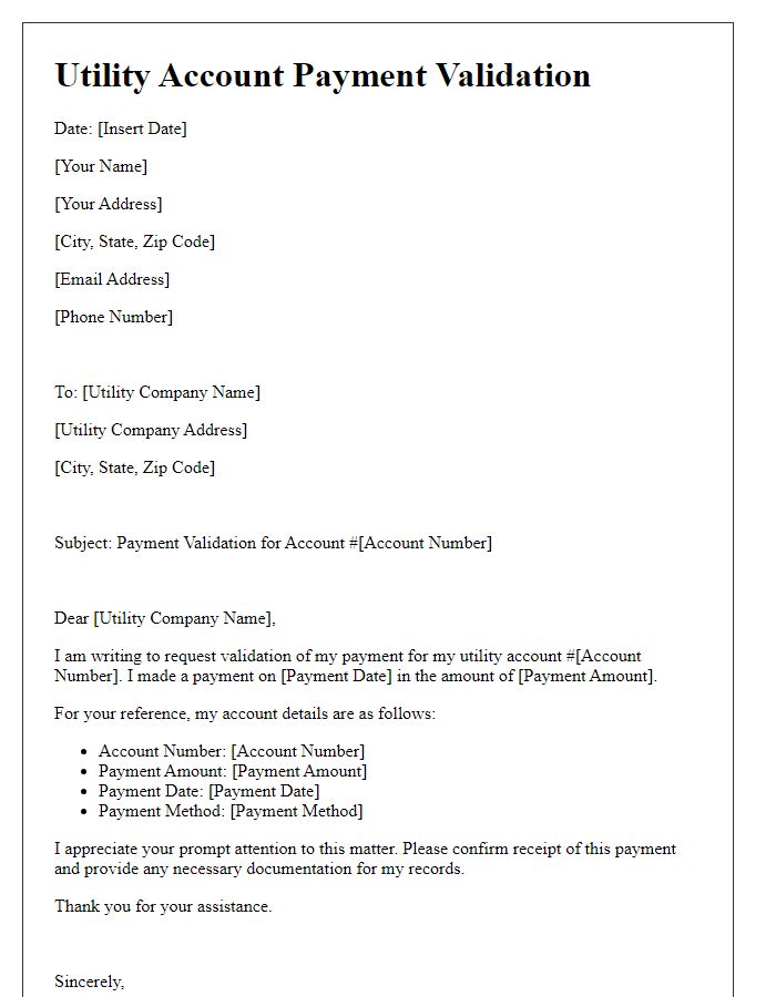 Letter template of Utility Account Payment Validation