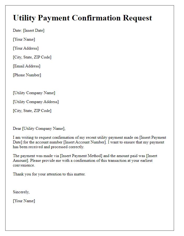 Letter template of Utility Payment Confirmation Request