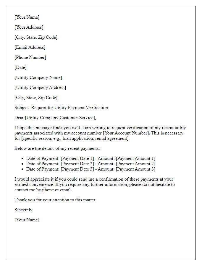 Letter template of Utility Payment Verification Needed