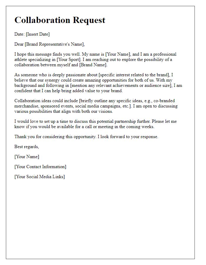 Letter template of athlete-driven brand collaboration request