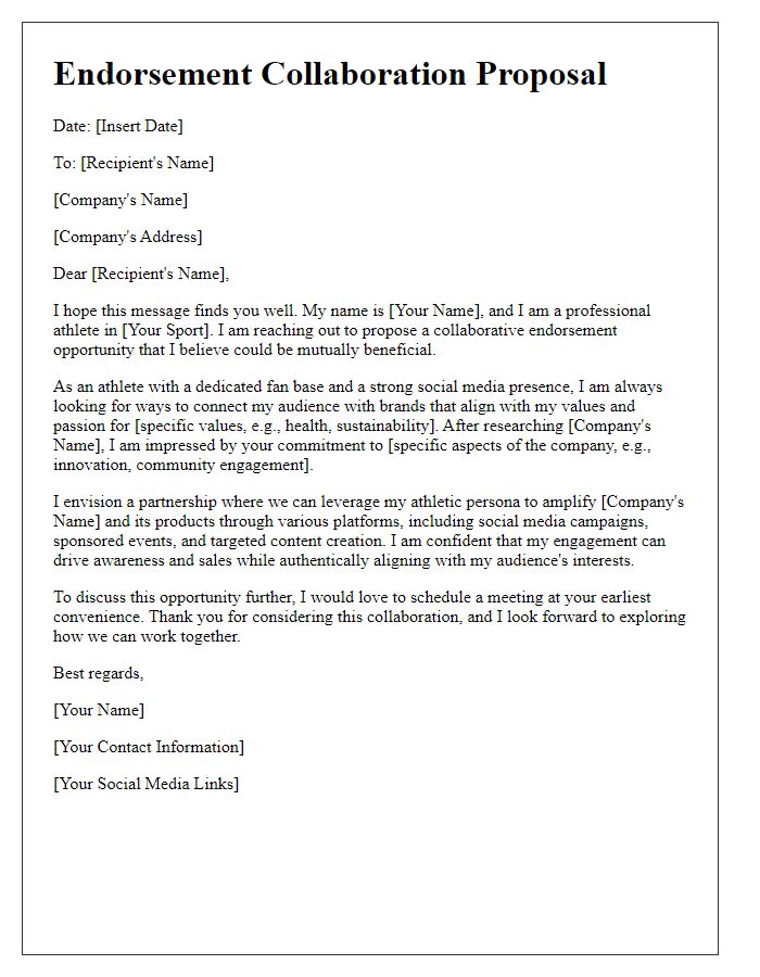 Letter template of athlete-specific endorsement collaboration proposal