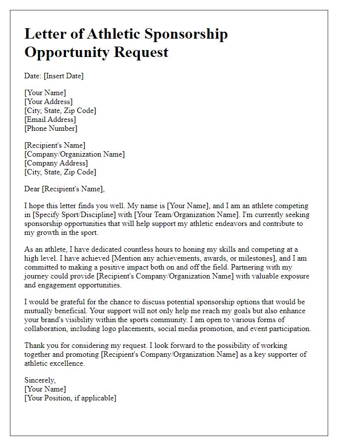 Letter template of athletic sponsorship opportunity request