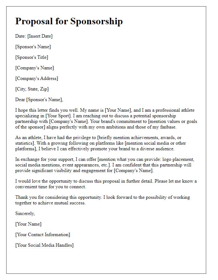 Letter template of professional athlete sponsorship offer