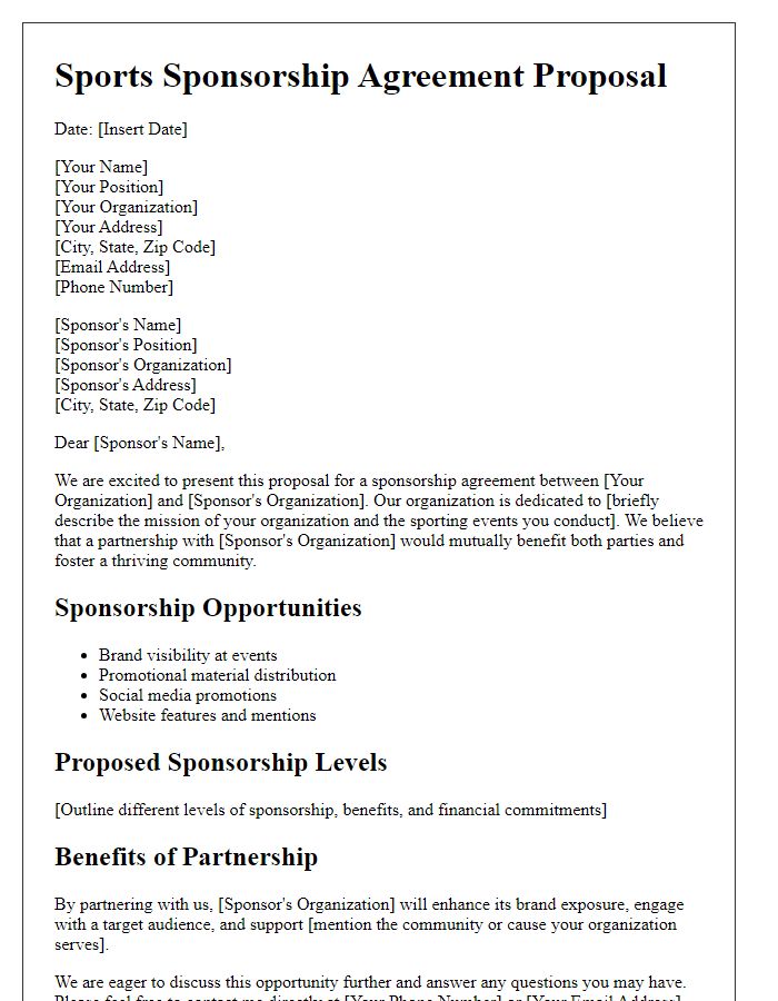 Letter template of sports sponsorship agreement proposal