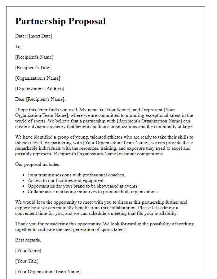 Letter template of sports talent partnership pitch