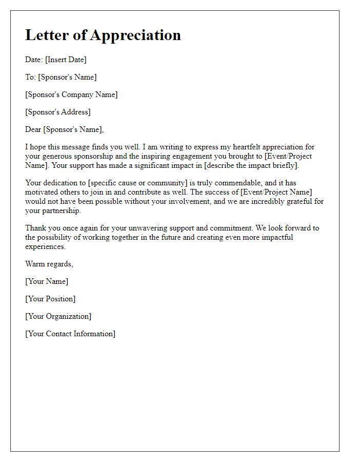 Letter template of appreciation for inspired sponsorship engagement