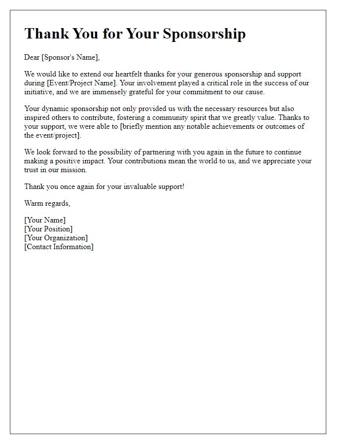 Letter template of thanks for dynamic sponsorship involvement