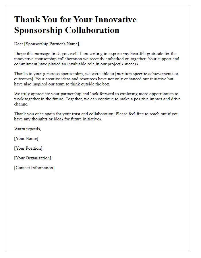 Letter template of thanks for innovative sponsorship collaboration