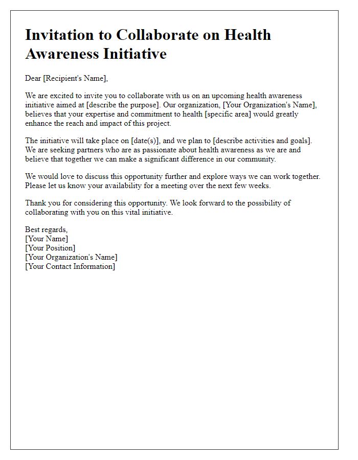 Letter template of collaboration invitation for health awareness initiative.