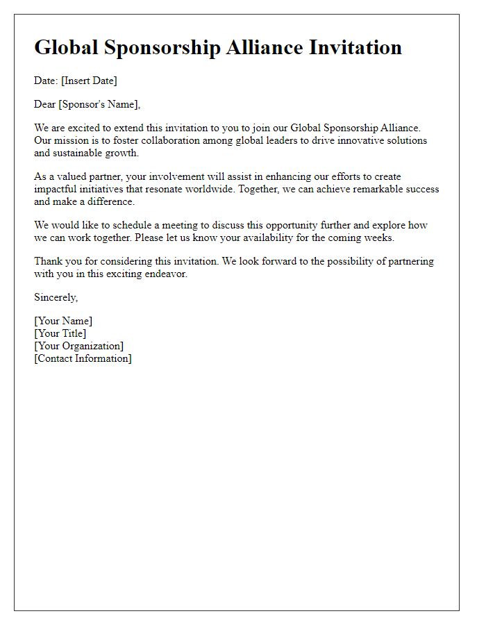 Letter template of global sponsorship alliance invitation