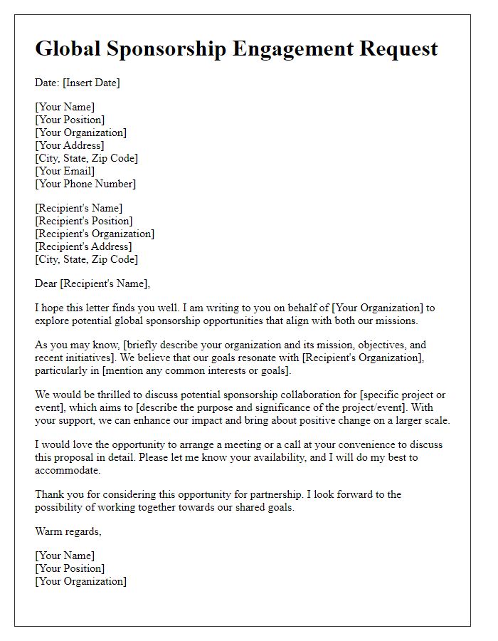 Letter template of global sponsorship engagement request