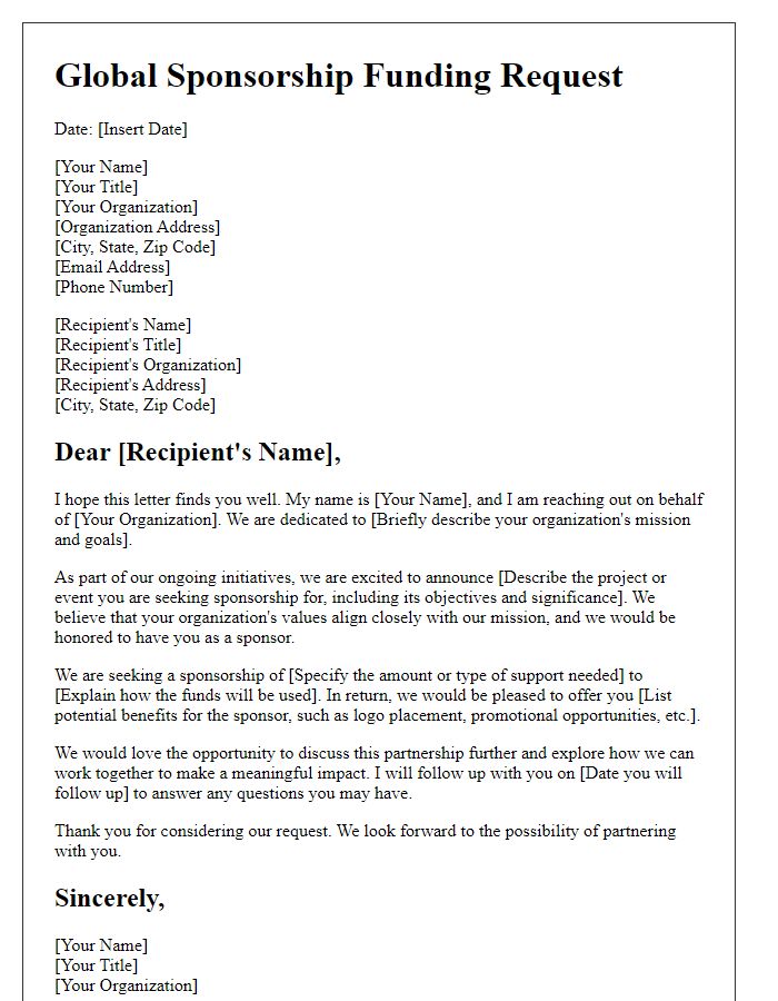 Letter template of global sponsorship funding request