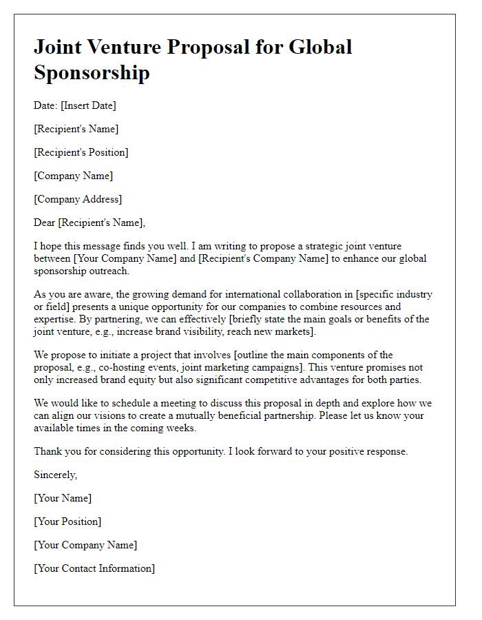 Letter template of global sponsorship joint venture proposal