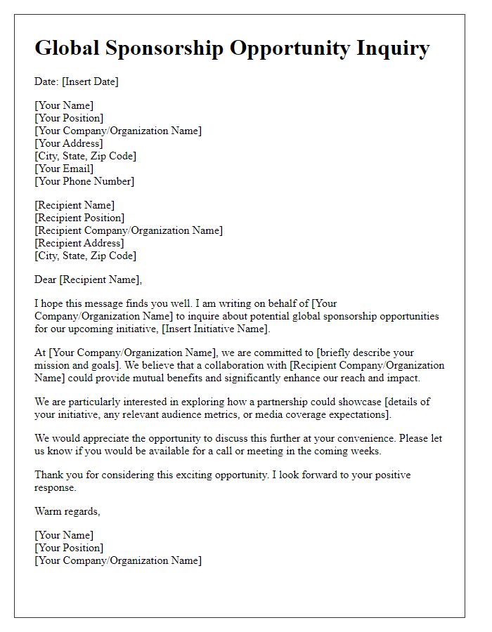 Letter template of global sponsorship opportunity inquiry