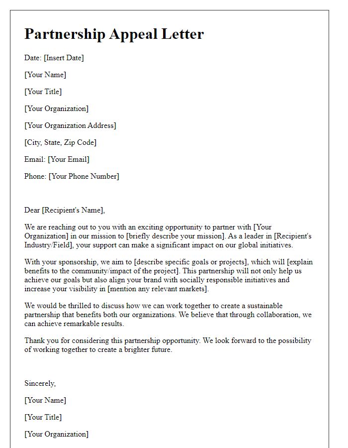 Letter template of global sponsorship strategic partnership appeal