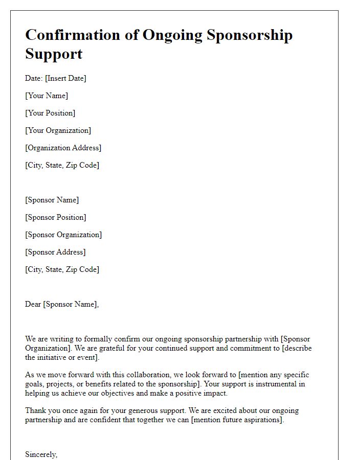 Letter template of confirming ongoing sponsorship support