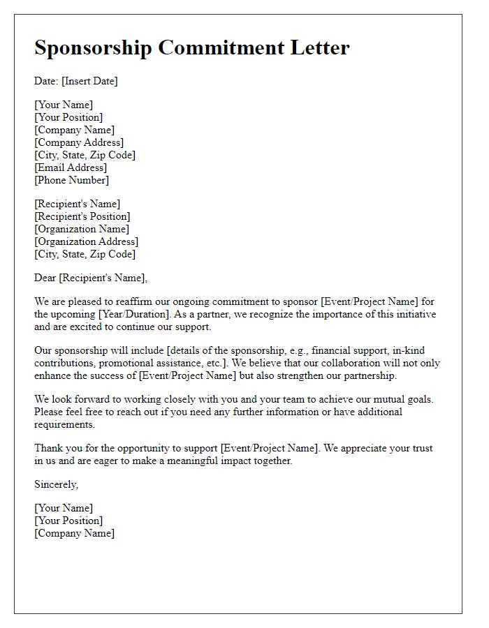 Letter template of ongoing sponsorship commitment