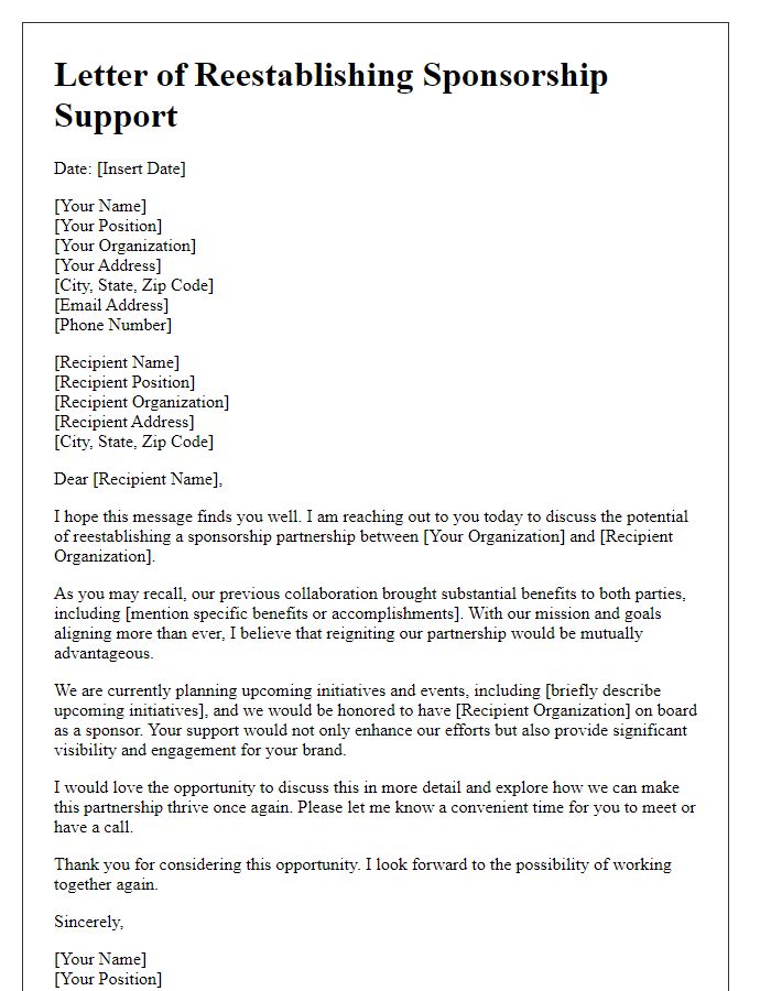 Letter template of reestablishing sponsorship support