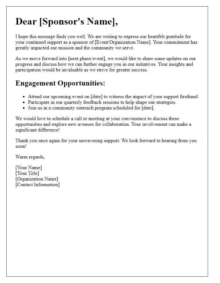 Letter template of sustained sponsorship engagement