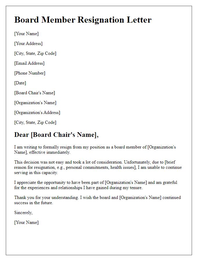 Letter template of immediate board member resignation