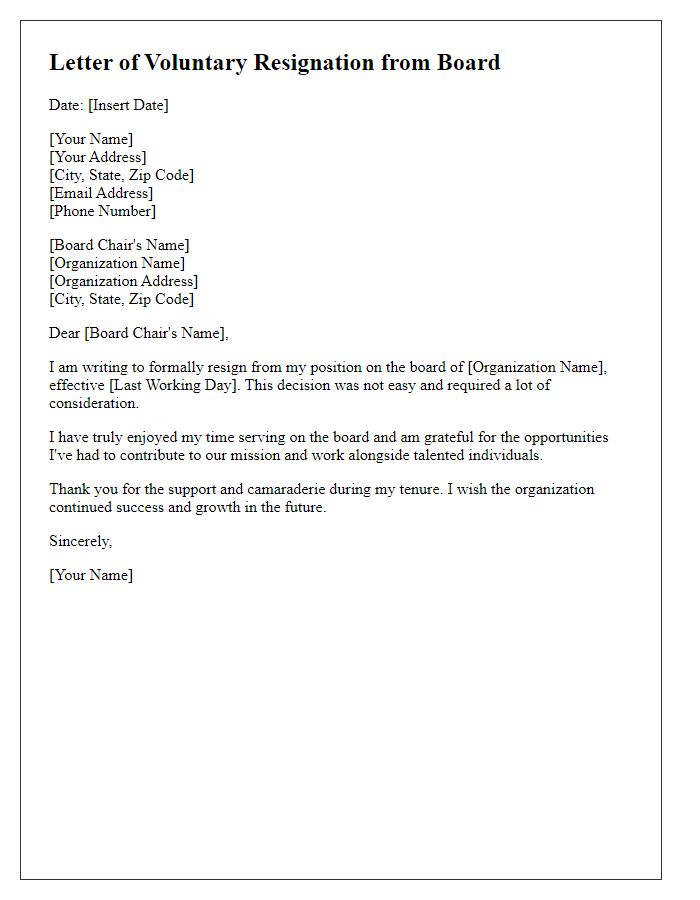 Letter template of voluntary resignation from board