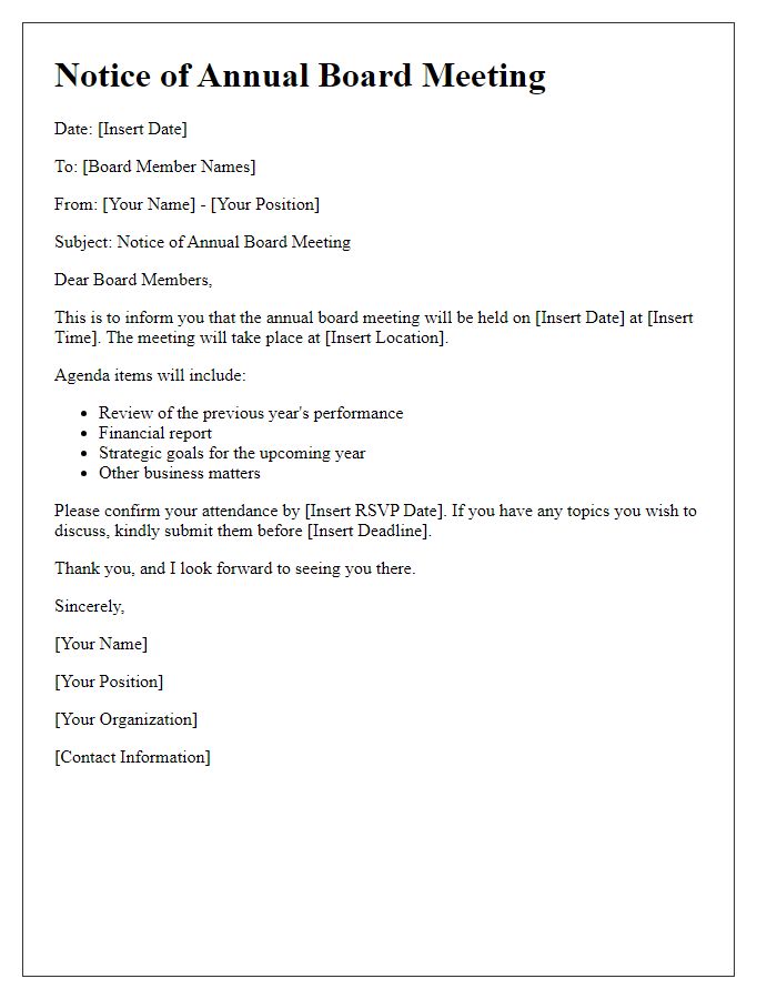 Letter template of annual board meeting notice